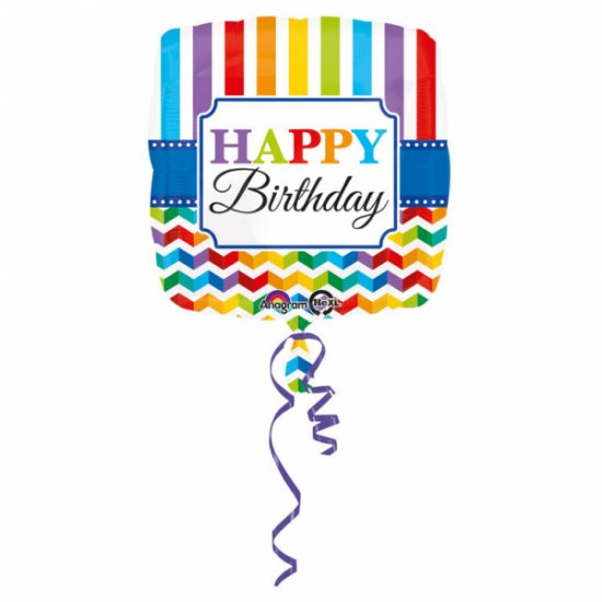 Foil Balloon Happy Birthday 43 cm (Stripes & Chevron)