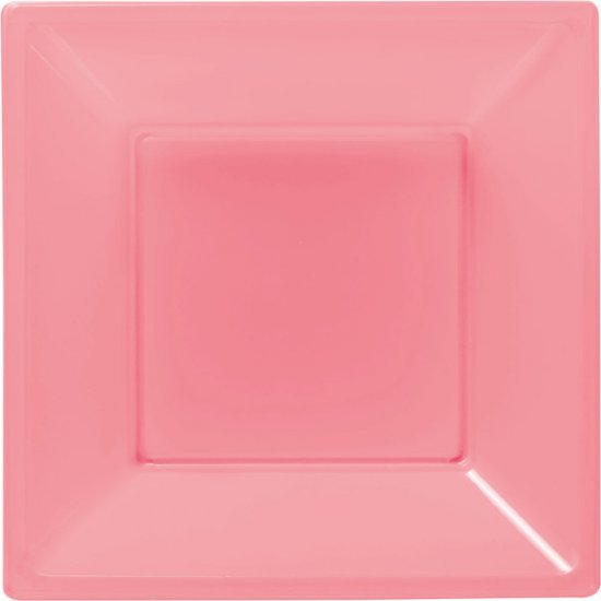 8 Plastic Deep Square Plates 18cm Pink