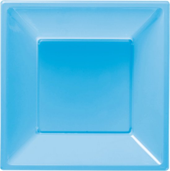 8 Plastic Deep Square Plates 18cm Light Blue
