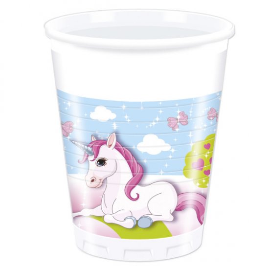 8 Plastic Cups Unicorn 200ml