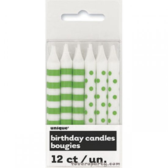 12 Lime Green stripes/dot Candles