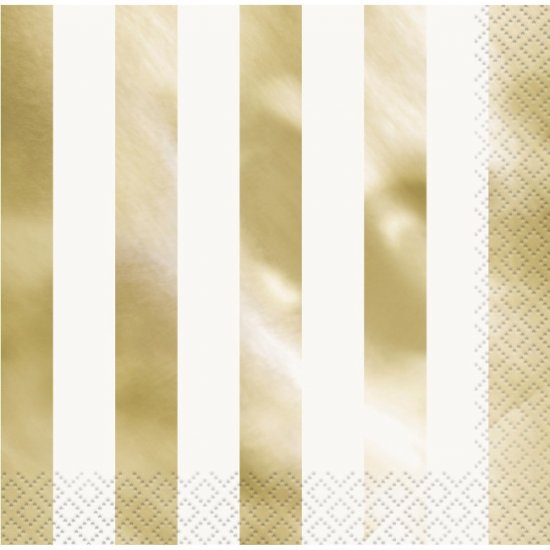 16 Napkins Gold Foil Stripe 33X33cm