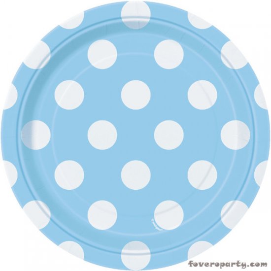 8 Plates Light Blue Dots 18cm