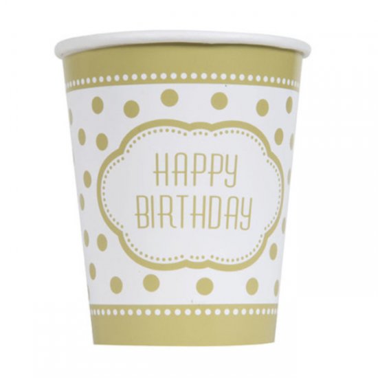 8 Paper Cups Golden Birthday