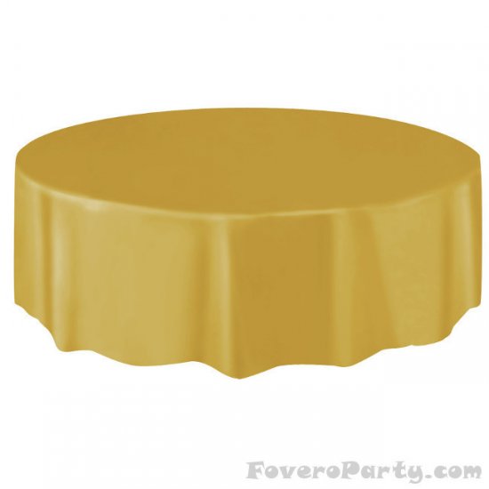Gold Plastic Tablecover Round 213cm