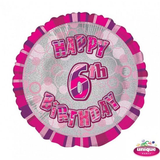 Foil Balloon 6 Prismatic Pink 45cm