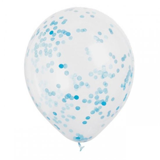 6 Clear Balloons with Blue Confetti