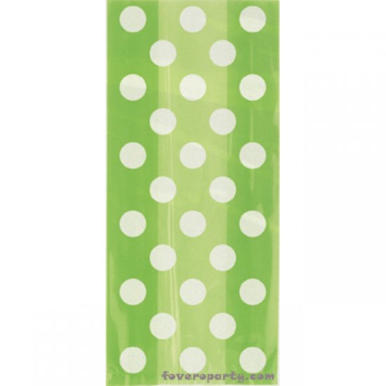20 Lime Green Dots Cello Bags with Twist Ties 13cmX29cm