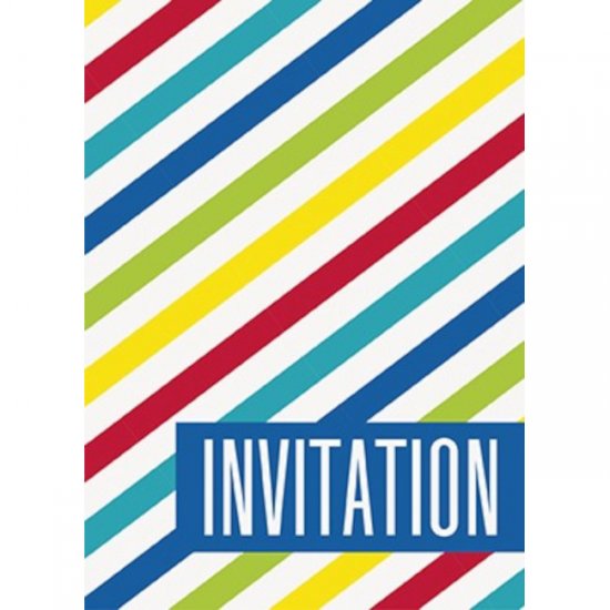 8 Invitations Bright Stripes with envelopes