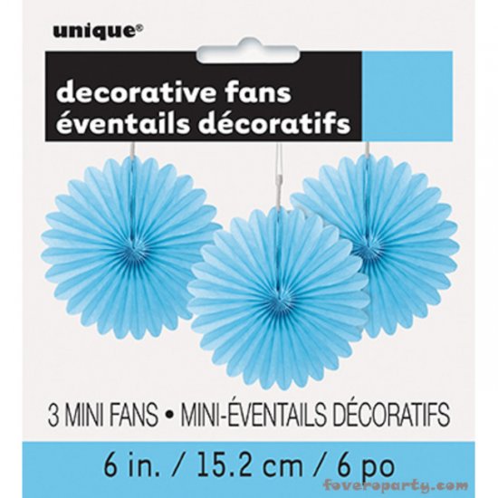 3 Decorative Fan Light blue 15 cm