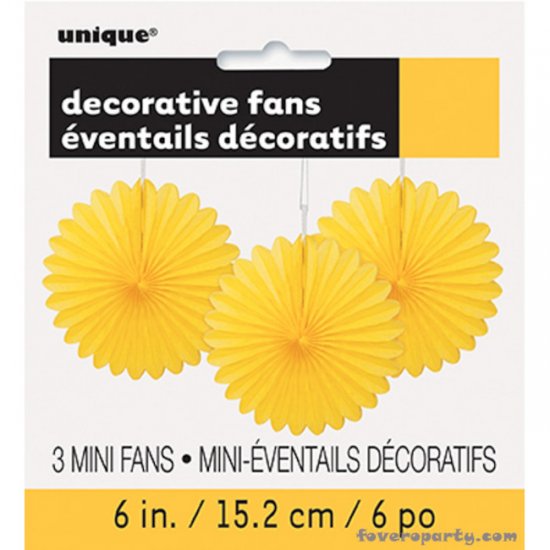 3 Decorative Fan Yellow15 cm