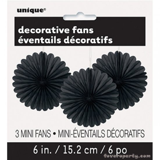 3 Decorative Fan Black 15 cm