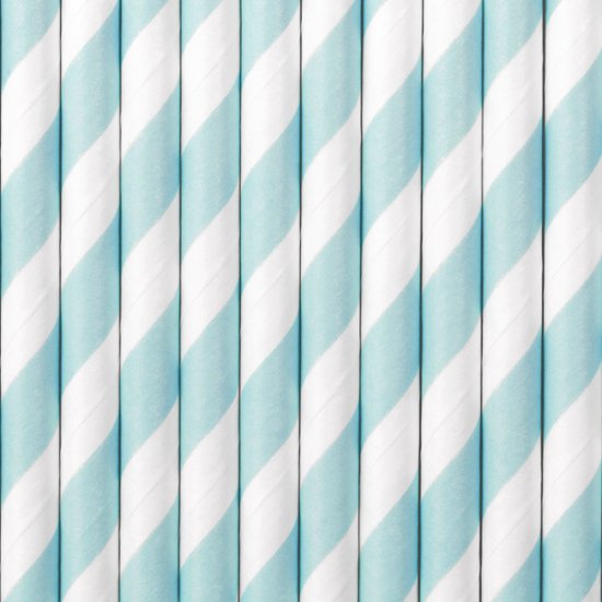 10 Paper Straws Light Blue Stripes