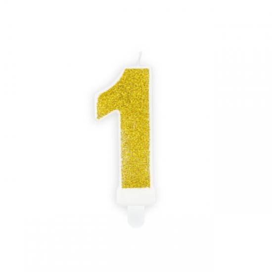 Numeral Candle 1 gold glittery
