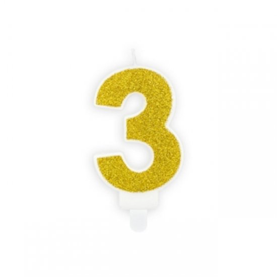 Numeral Candle 3 Gold Glittery