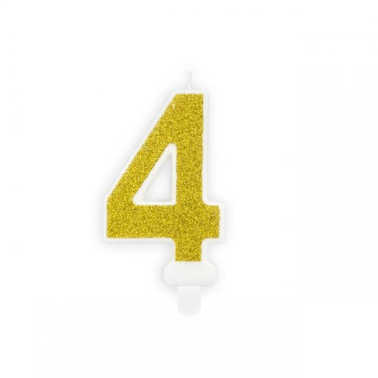 Numeral Candle 4 Gold Glittery