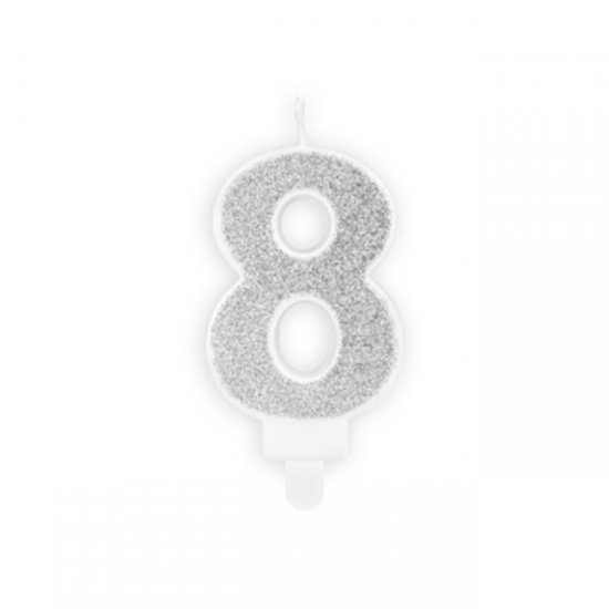 Numeral Candle 8 Silver Glittery