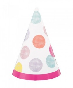 8 Mini Party hats Pink Dots