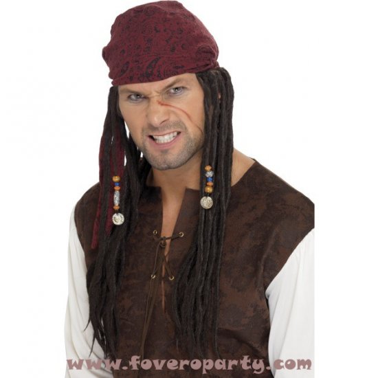 Brown Pirate Wig & Scarf,with Plaits
