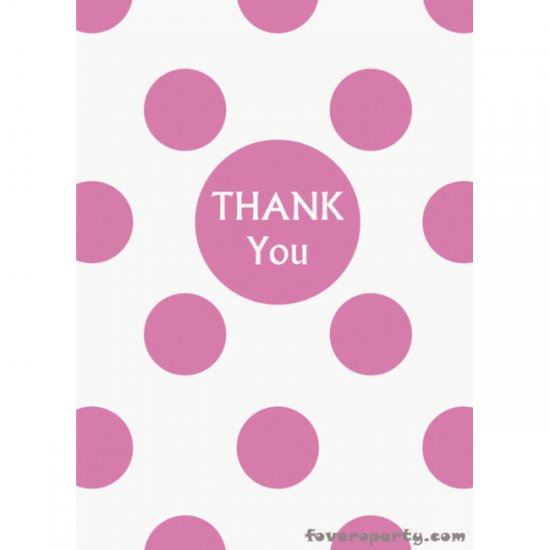 8 Fuchsia Dots Thank you Cards with envelope