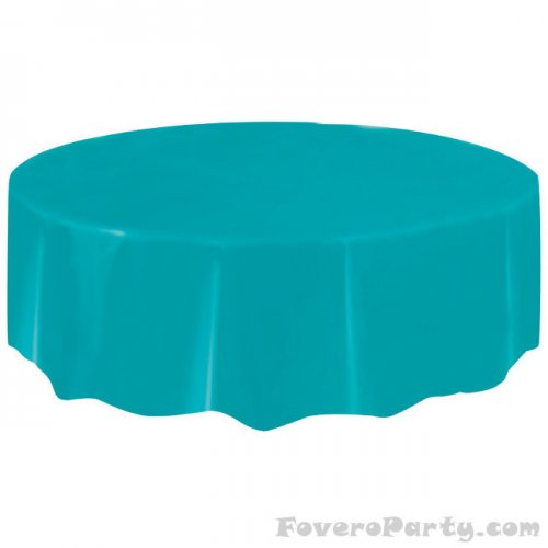 Turquoise Plastic Tablecover Round 213cm Turquoise Plastic Tablecover Round 213cm