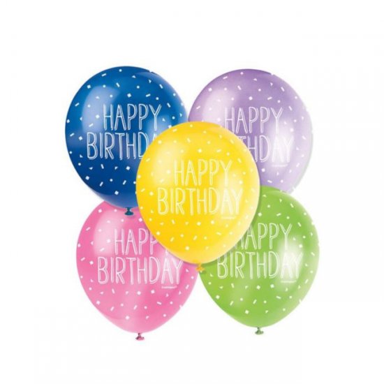 5 Balloons Happy Birthday Assorted colours 30cm