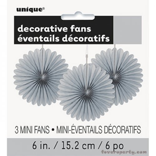 3 Decorative Fan Silver 15 cm 3 Decorative Fan Silver 15 cm