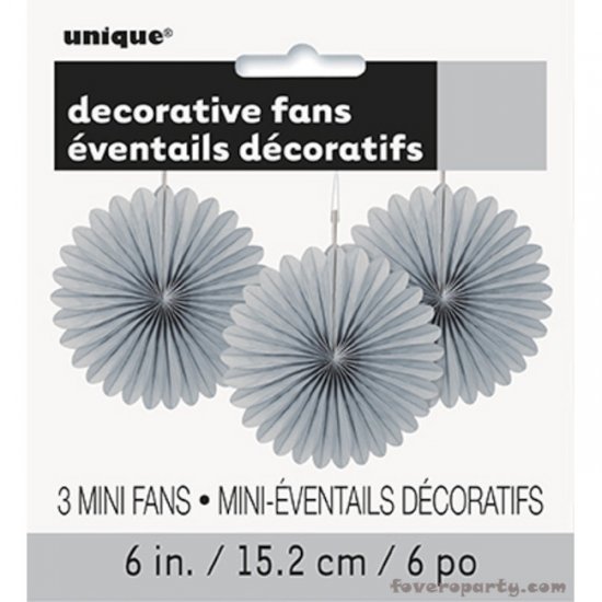 3 Decorative Fan Silver 15 cm