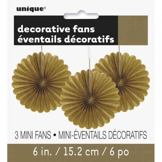 3 Decorative Fan Gold 15 cm