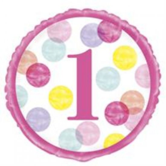 Foil Balloon 1st Birthday Pink Dots