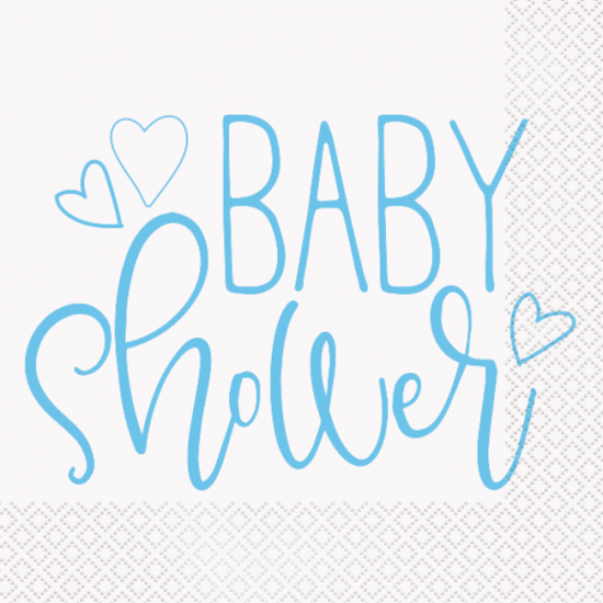 16 Napkins Blue Hearts Baby Shower