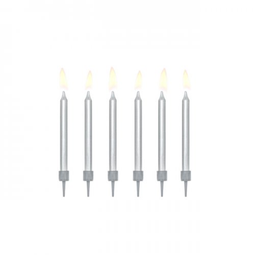 6 Candles Metallic Silver 6 cm 6 Candles Metallic Silver 6 cm