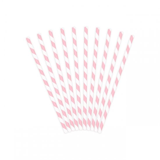 10 Paper Straws Pink Stripes